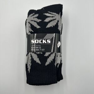 Men's Sports Leaf Weed Marijuana Crew Cotton Long Socks Size 10-13 (3 Pair Pack)